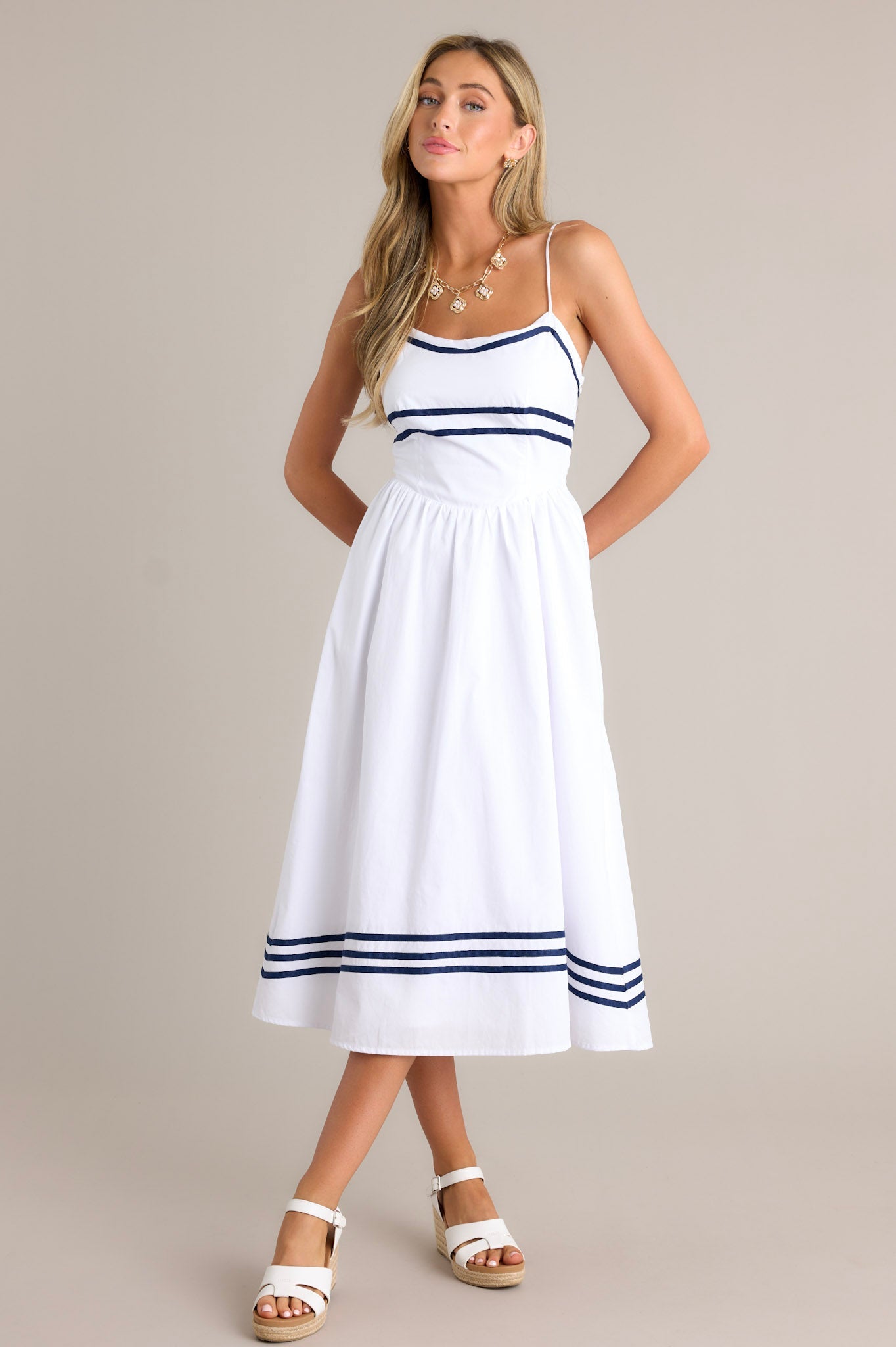 Sweet Melody 100% Cotton White Drop Waist Midi Dress