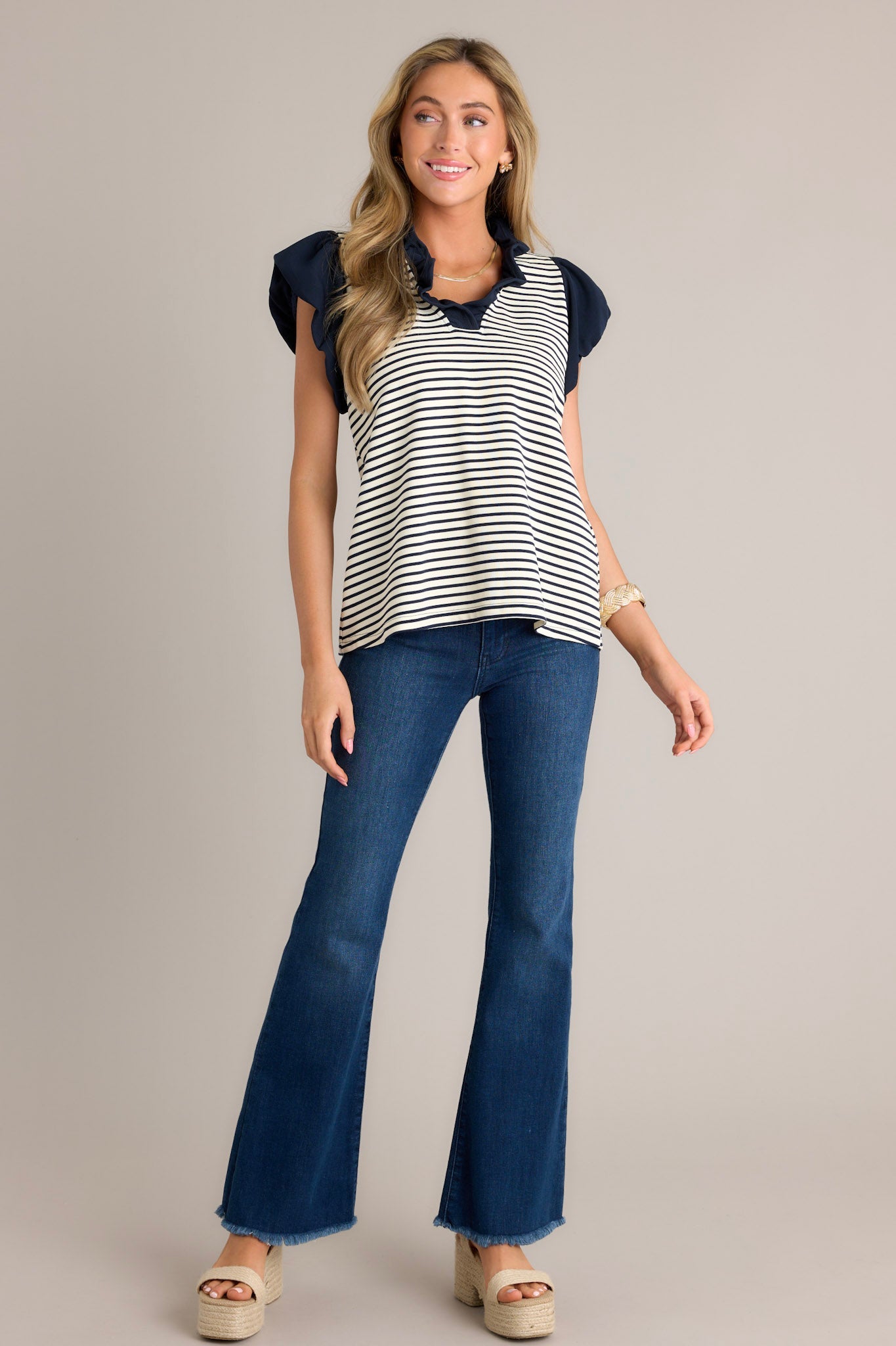 Terra Trellis Beige Stripe Blouse