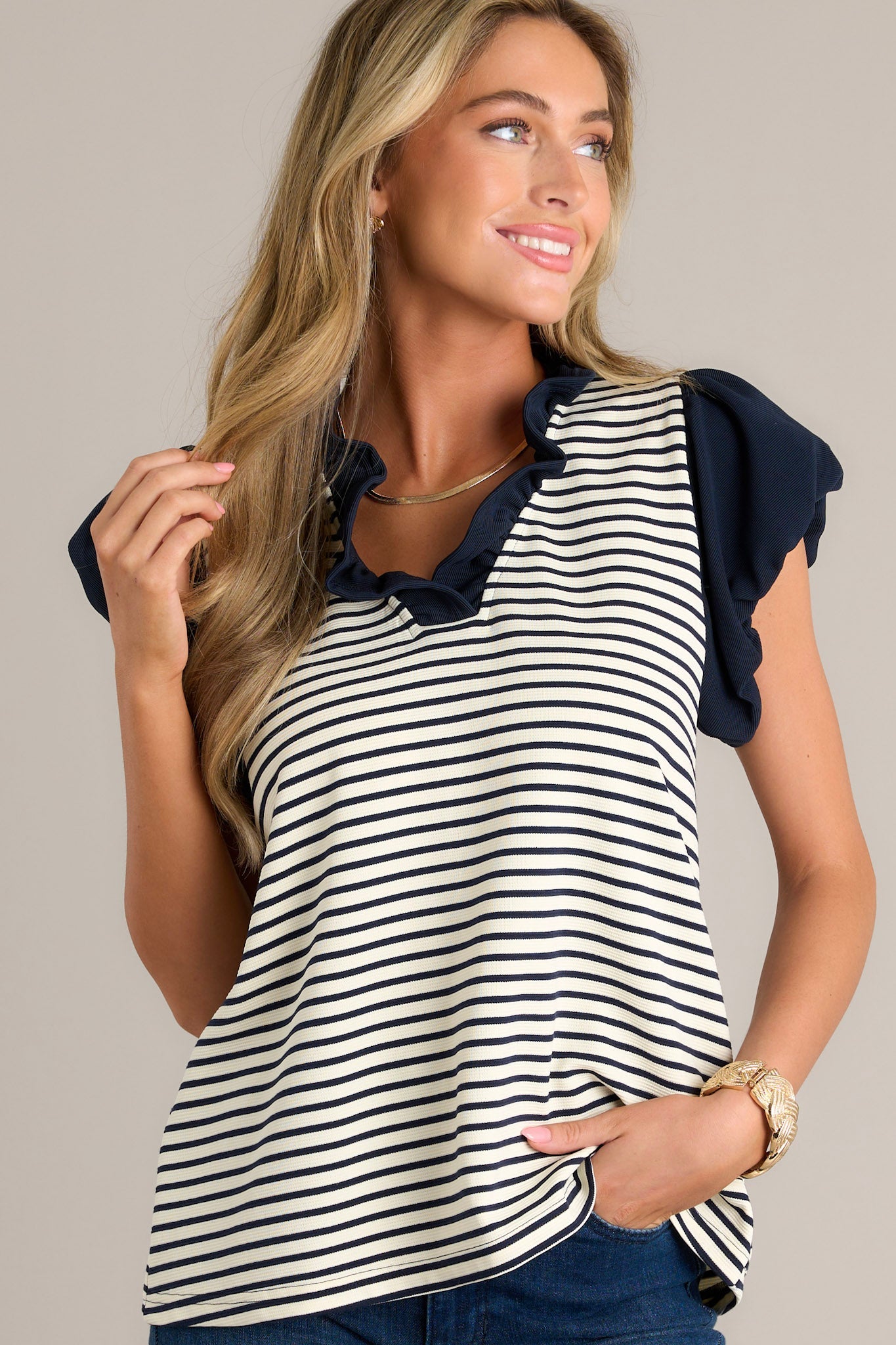 Terra Trellis Beige Stripe Blouse