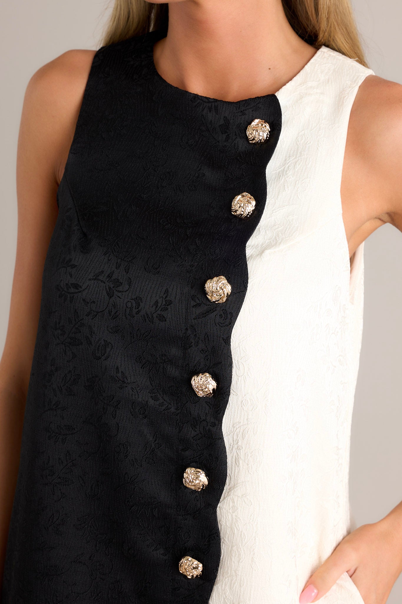 Simply Unmatched Black Jacquard Sleeveless Mini Dress