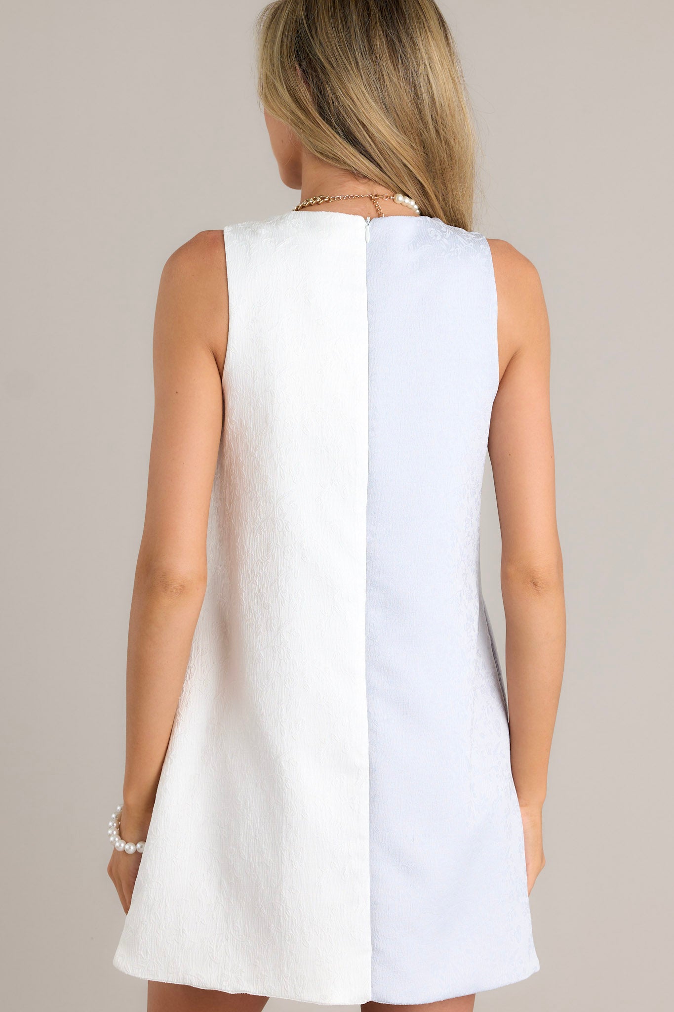 Simply Unmatched Light Blue Jacquard Sleeveless Mini Dress