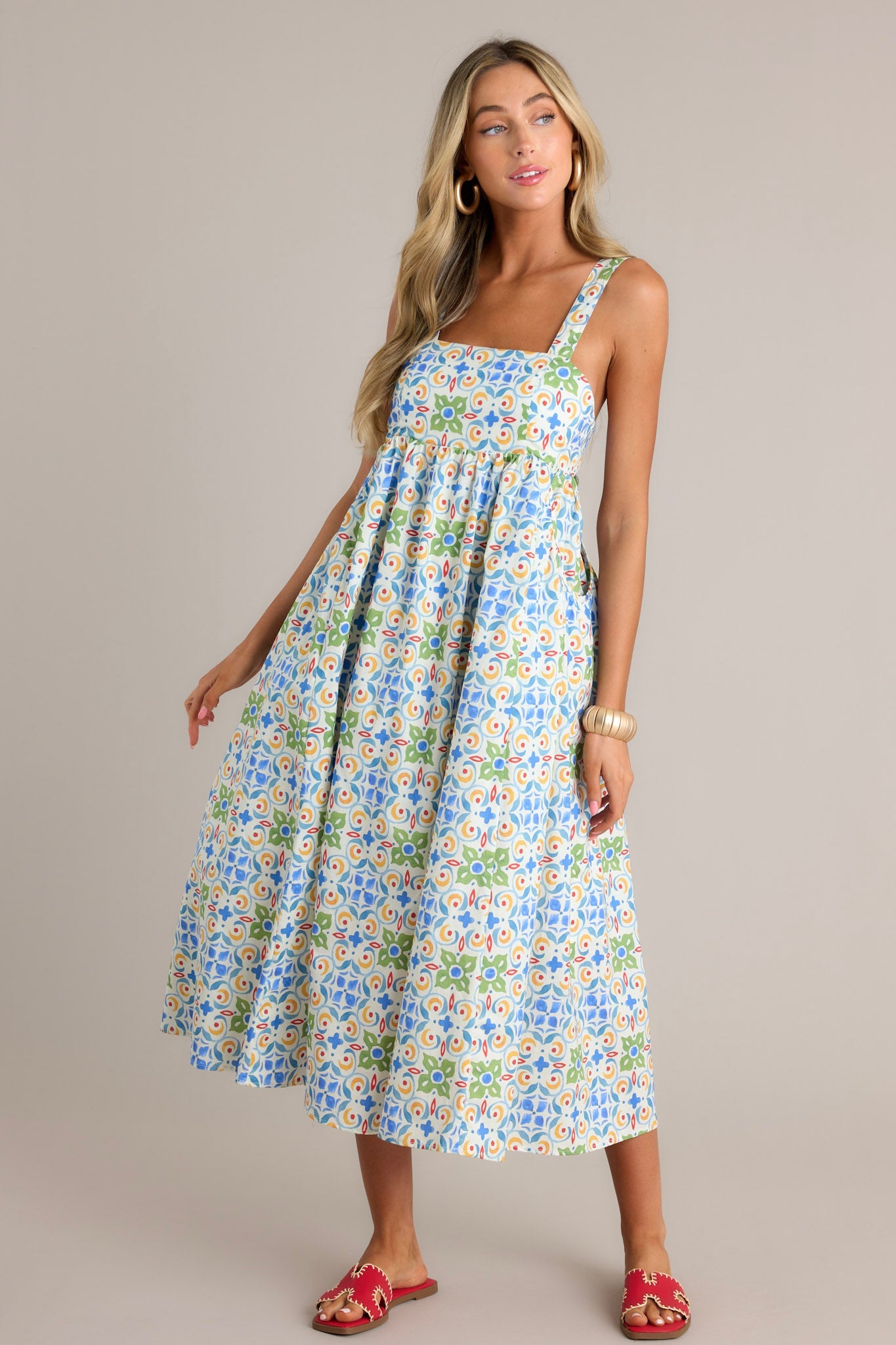 Unmatched Quality 100% Cotton White Multi Midi Dress