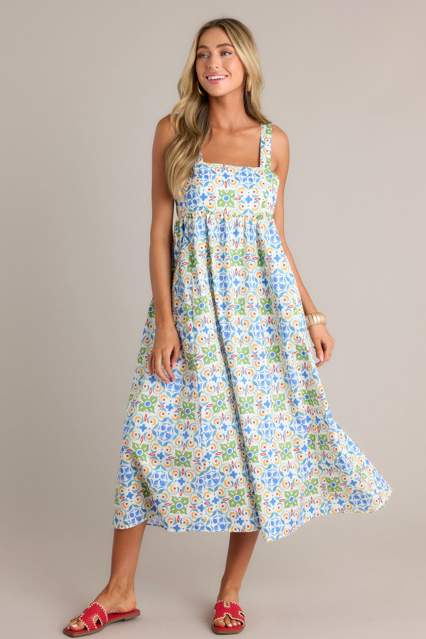 Unmatched Quality 100% Cotton White Multi Midi Dress