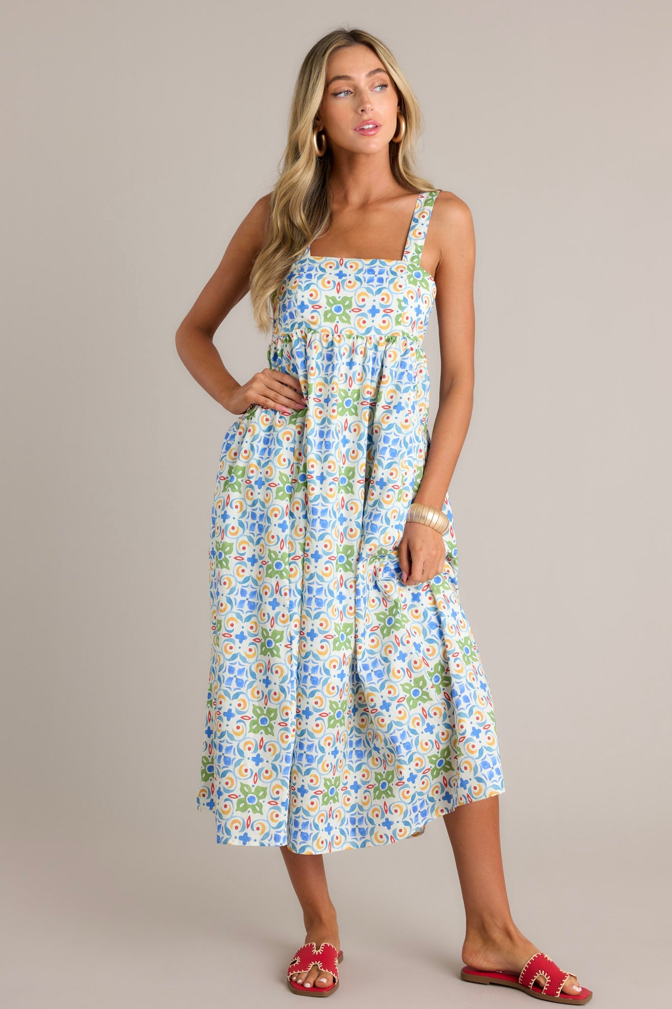 Unmatched Quality 100% Cotton White Multi Midi Dress