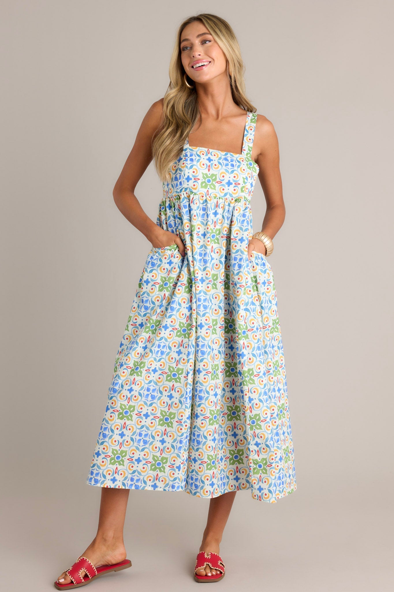 Unmatched Quality 100% Cotton White Multi Midi Dress