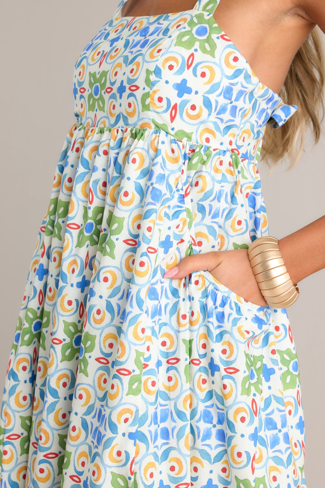 Unmatched Quality 100% Cotton White Multi Midi Dress