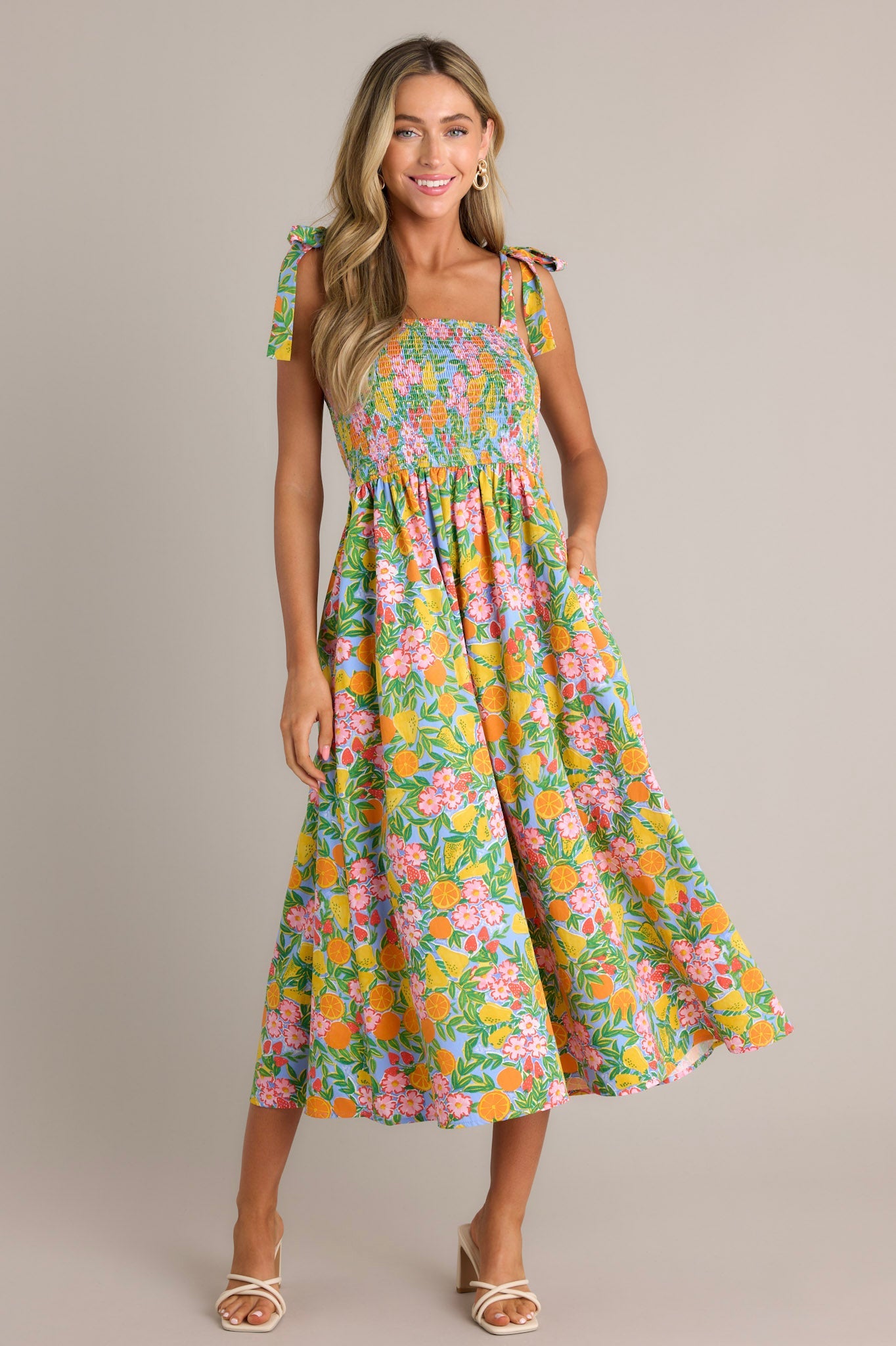 The Power Of Love Green Multi Floral Midi Dress