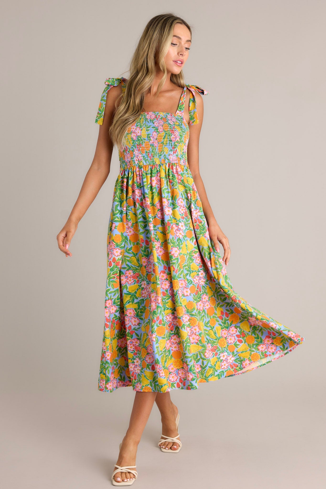 The Power Of Love Green Multi Floral Midi Dress