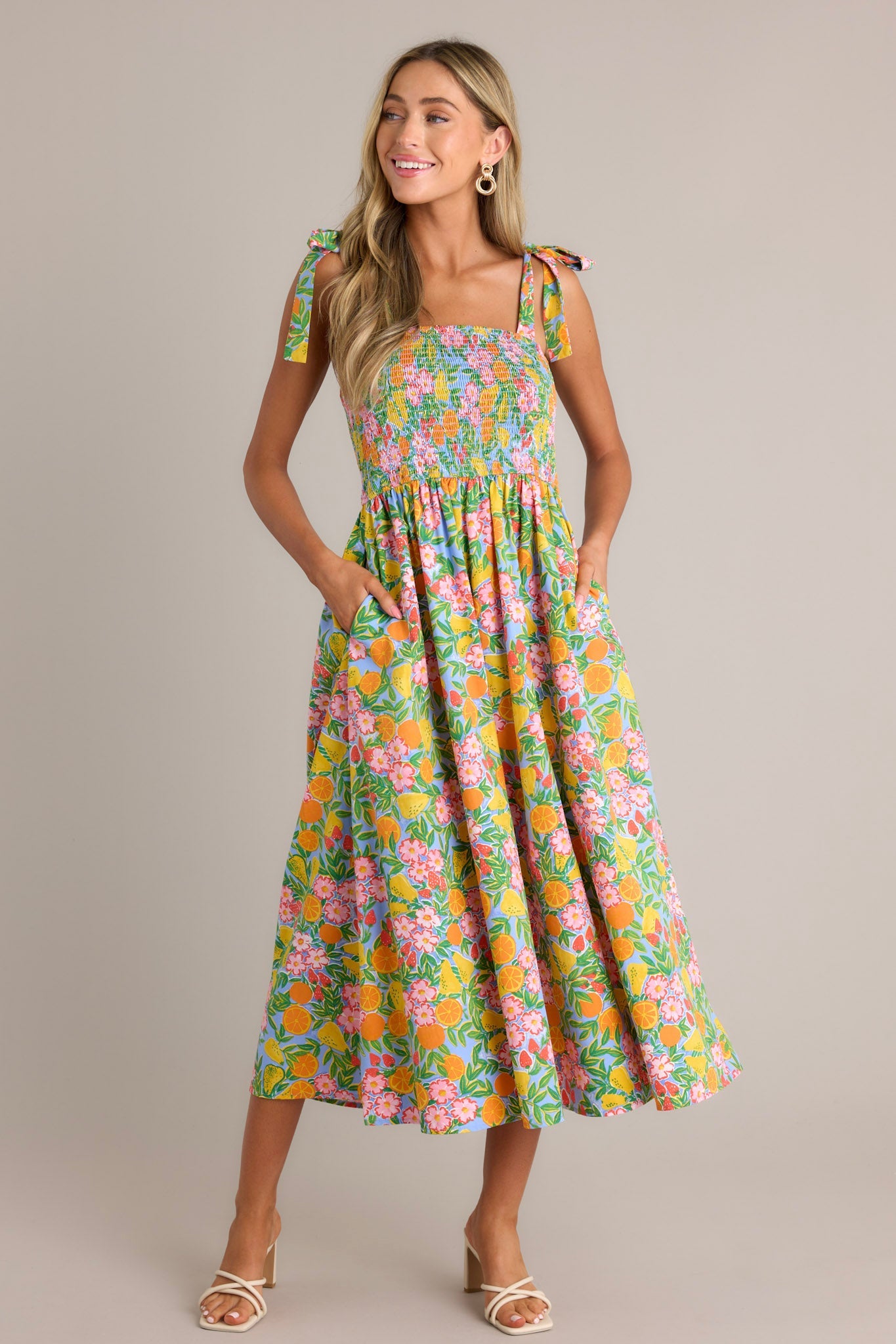 The Power Of Love Green Multi Floral Midi Dress