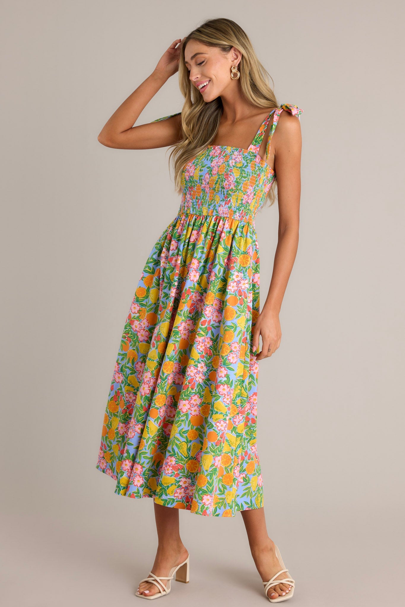 The Power Of Love Green Multi Floral Midi Dress