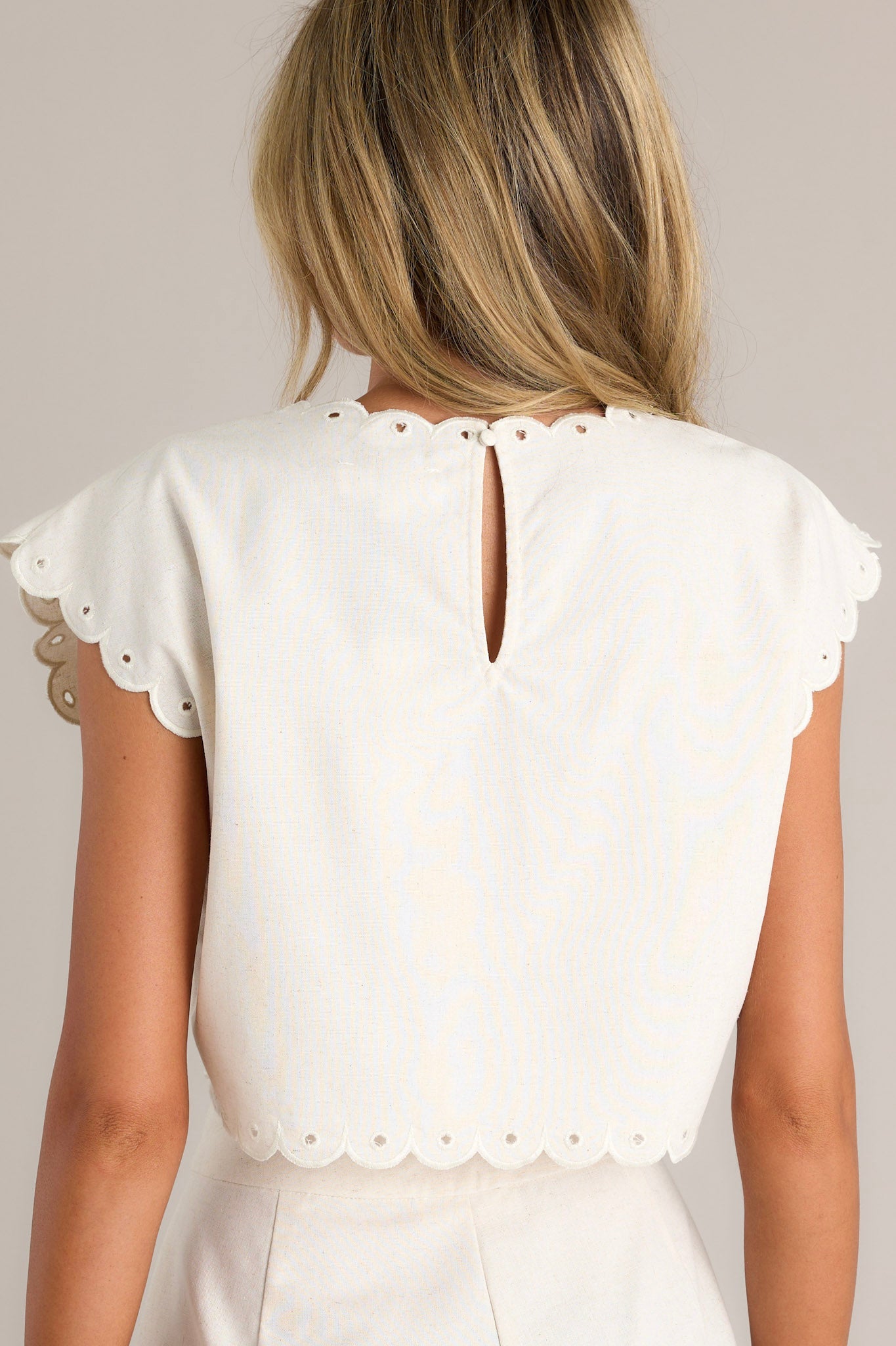 Vintage Elegance Ivory Eyelet Embroidered Crop Top