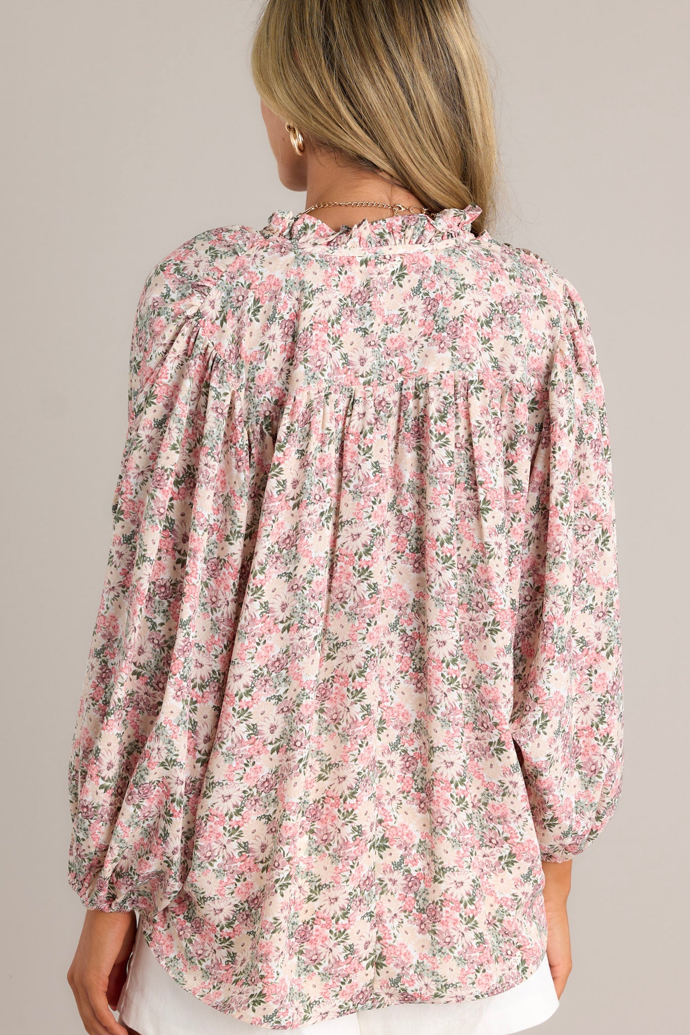 Perfect Harmony Pink Floral Bishop Sleeve Top