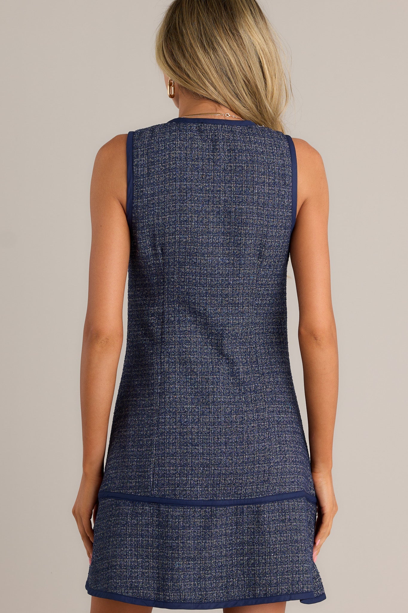 Posh Perfection Navy Tweed Zip Front Mini Dress