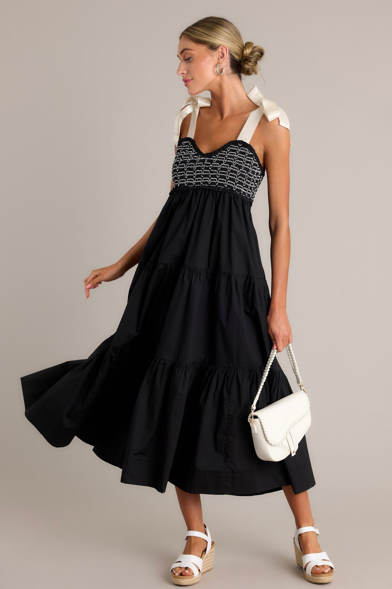 Serene Whisper 100% Cotton Black Maxi Dress