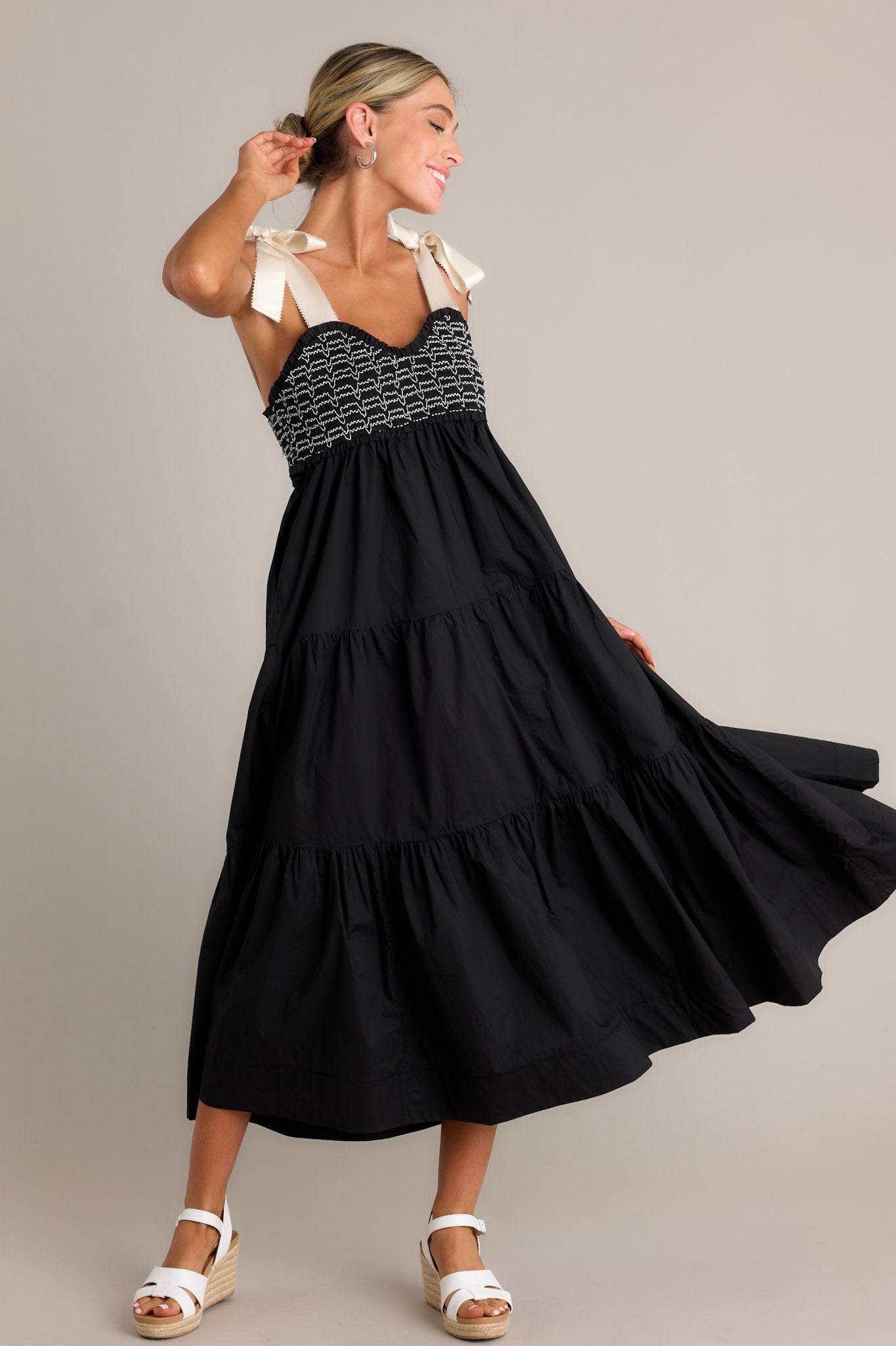 Serene Whisper 100% Cotton Black Maxi Dress
