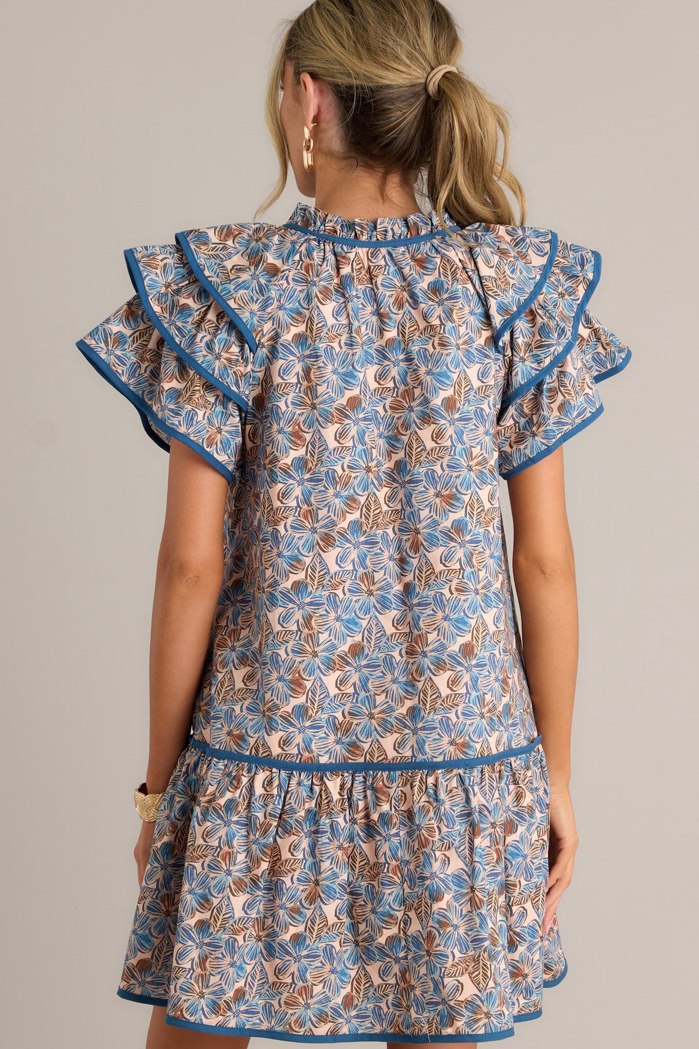 So Inspired 100% Cotton Blue Floral Mini Dress
