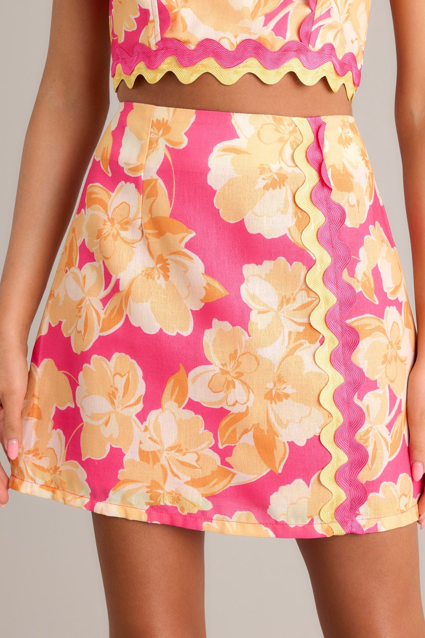Summer Glow Pink Multi Floral Mini Skirt