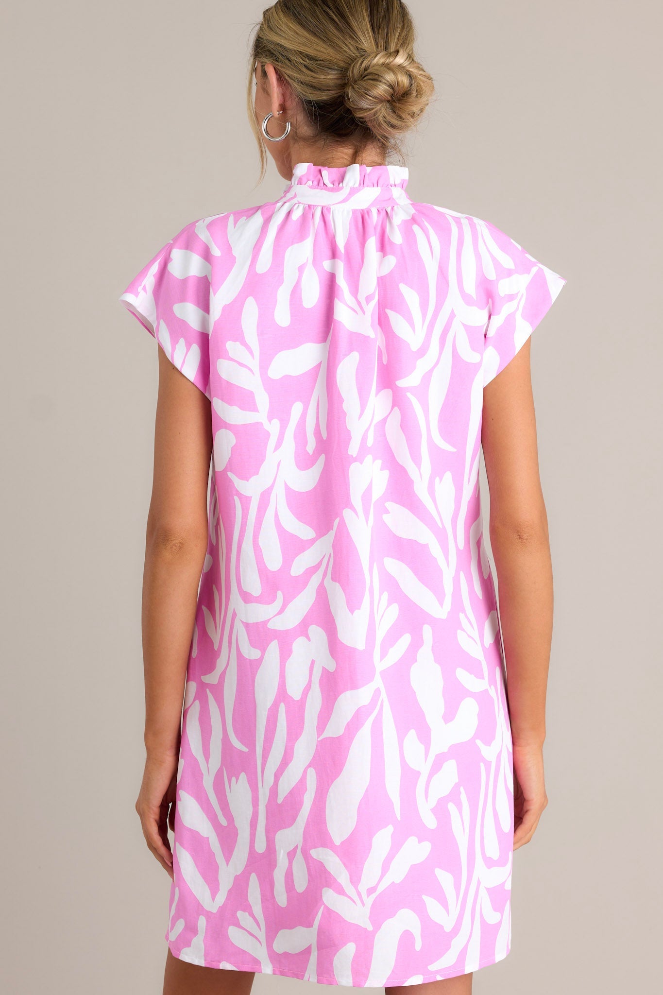 Life's Compass Pink Abstract Floral Button Front Mini Dress