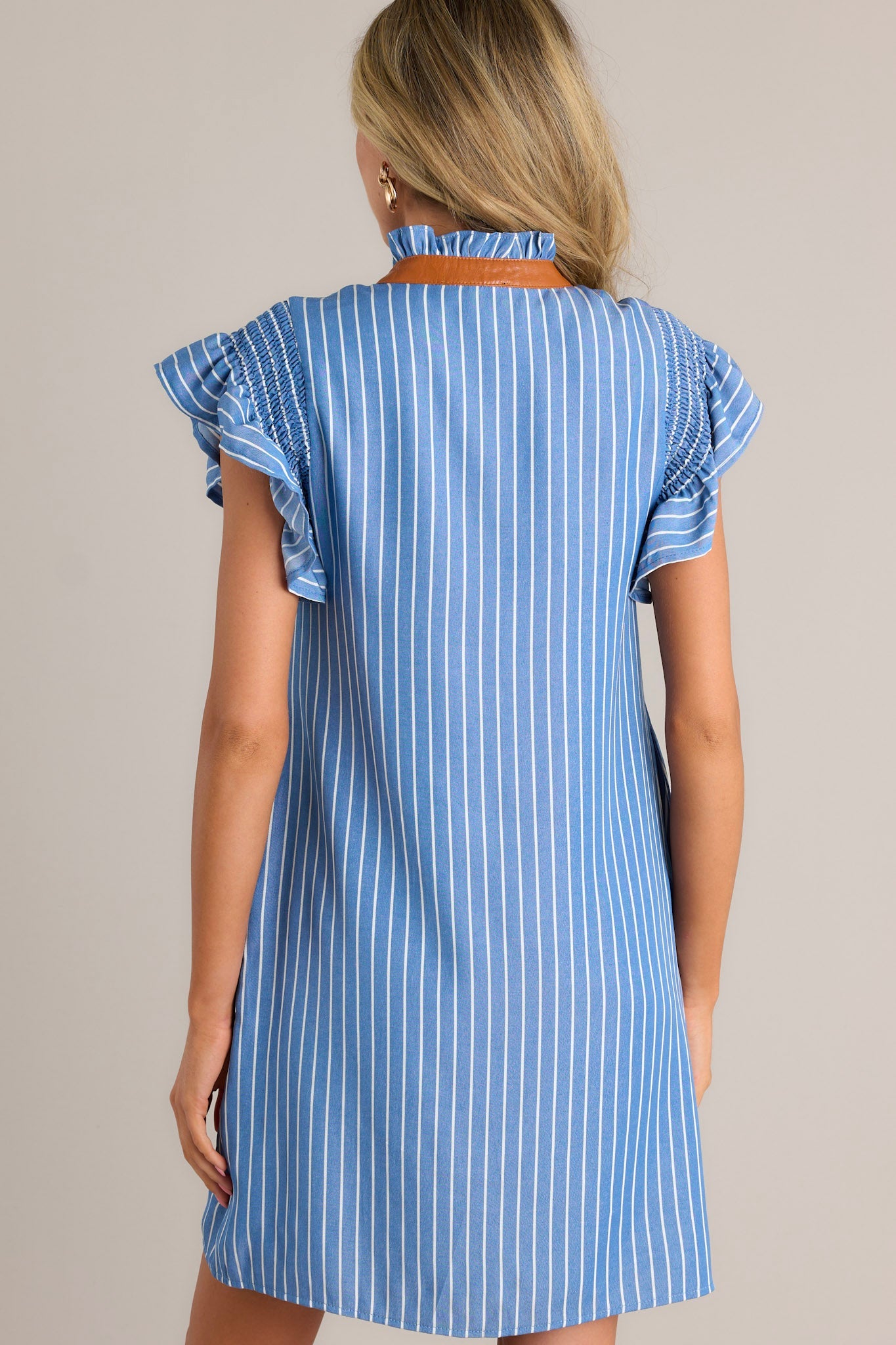 The Small Things Blue Stripe Flutter Sleeve Mini Dress