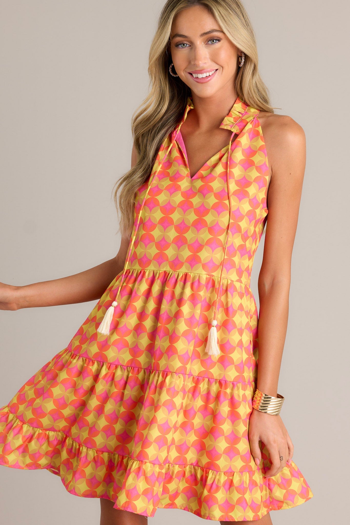 Sunset Whispers Orange Tiered Mini Dress