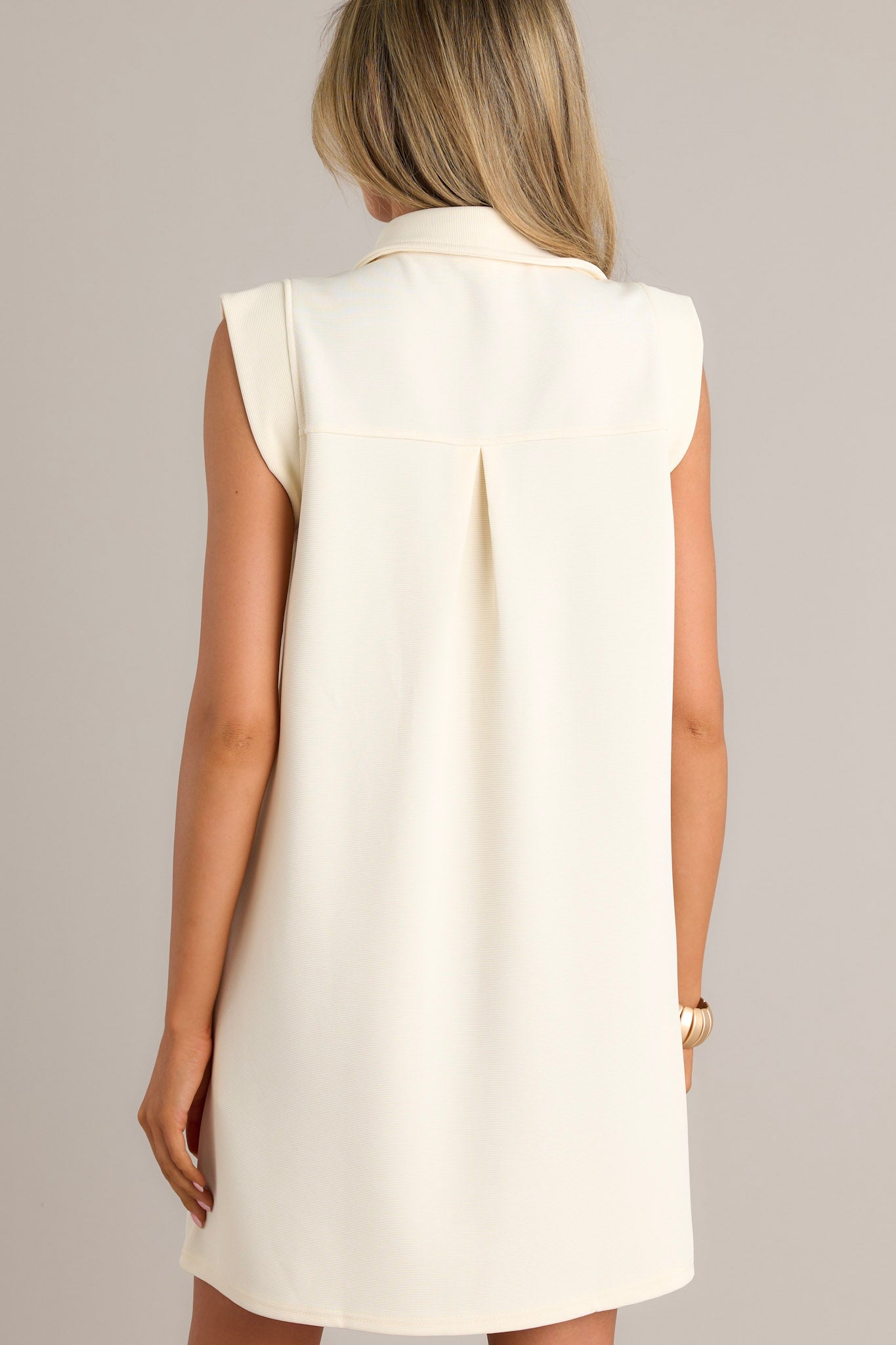 Poised Perfection Beige Collared Mini Dress