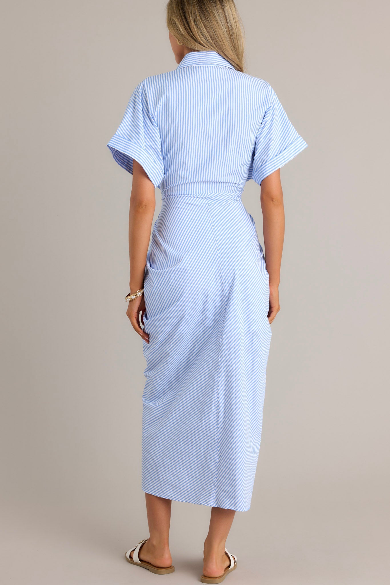 Nautical Breeze Blue Stripe Button Front Midi Dress