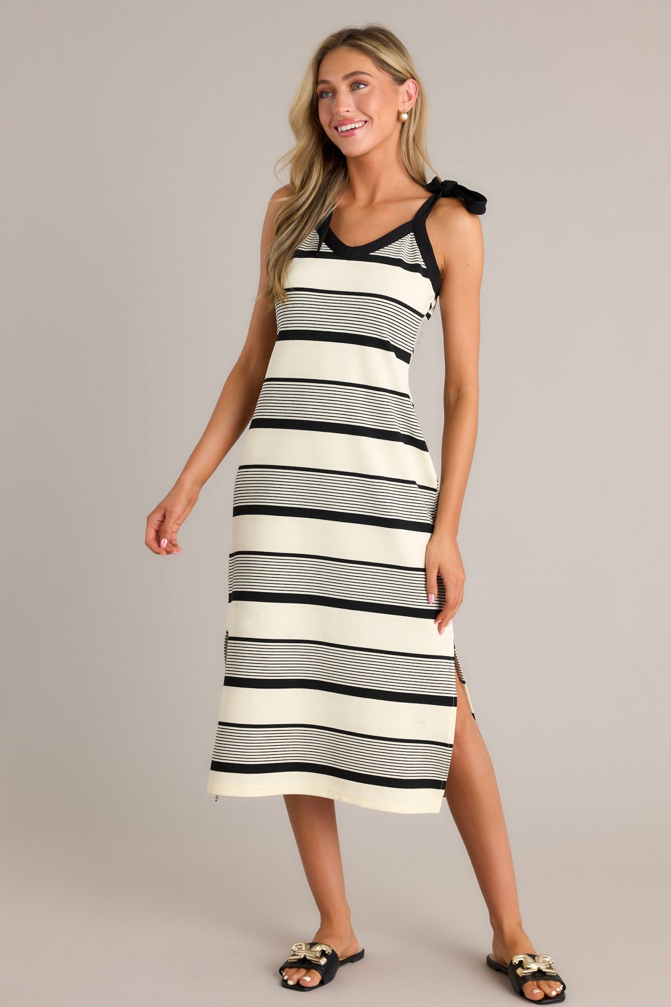Shadow Light Black Stripe Midi Dress