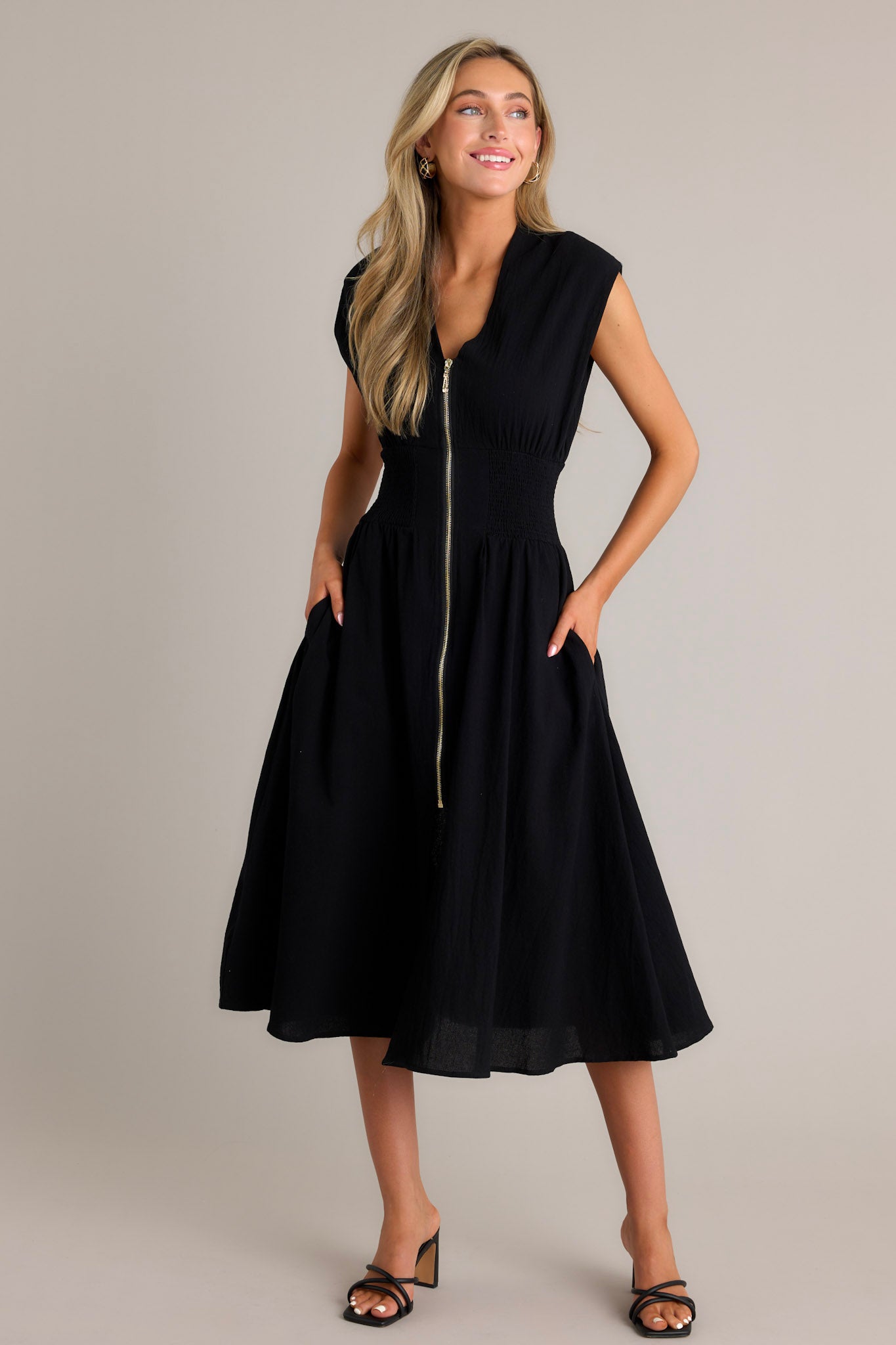 Return Someday Black 100% Cotton Midi Dress