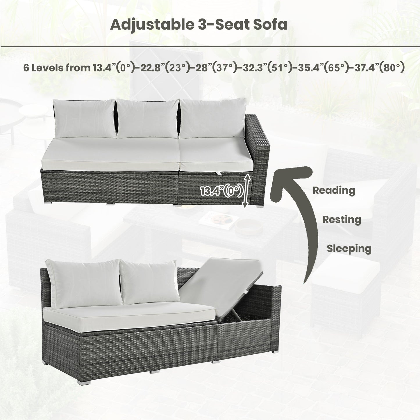6 Piece Outdoor Sectional Sofa Set with Adjustable Seat, Storage Box and Removable Covers