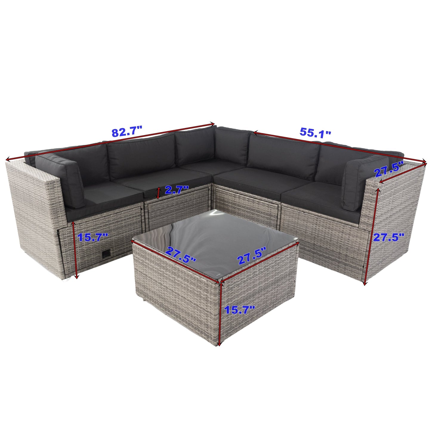 6 Pieces PE Rattan Outdoor Sectional Set with 3 Storage Under Seat and Cushion