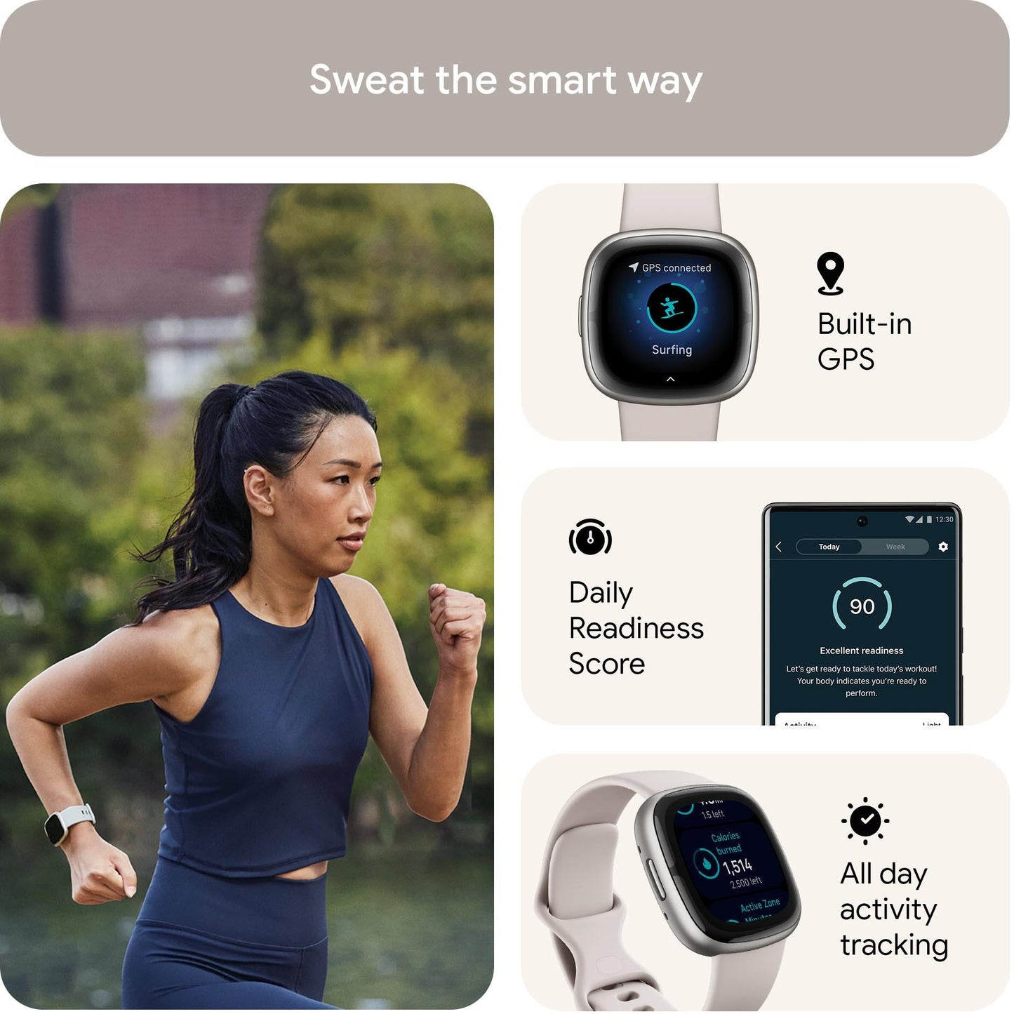 Fitbit Sense 2 (Lunar White/Platinum Aluminium) [2022]