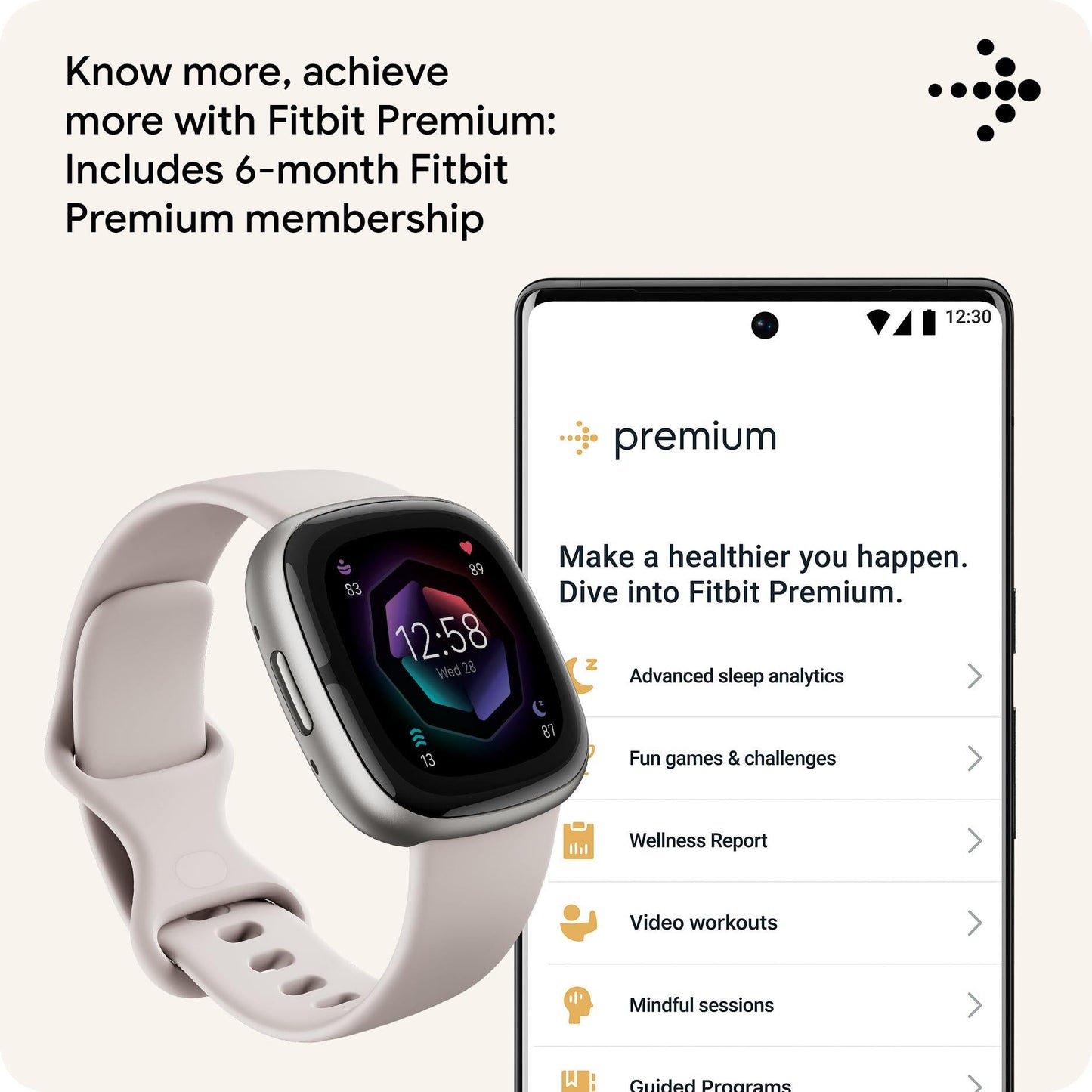 Fitbit Sense 2 (Lunar White/Platinum Aluminium) [2022]