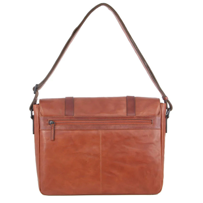 Pierre Cardin Crumple Leather 13" Messenger Laptop Bag (Cognac)