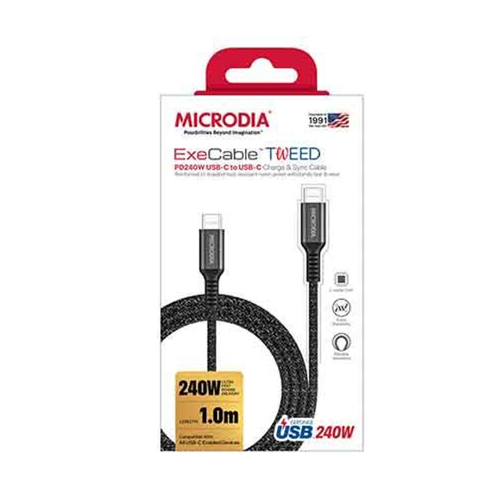 Microdia ExeCable Tweed PD240W USB-C Cable 1m (Charcoal)