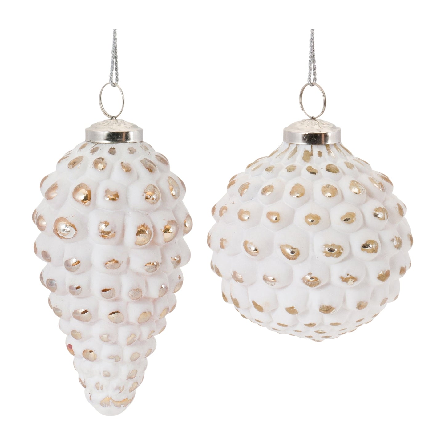 White Washed Glass Ornament, Set of 6