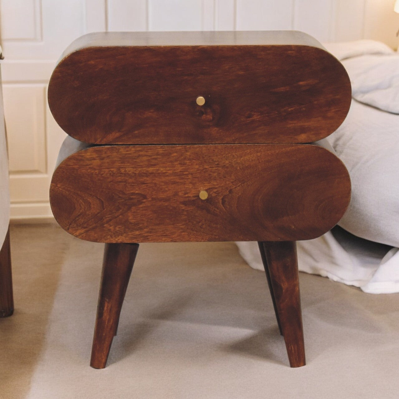 Bedside with 2 Drawers and Round Capsule Design