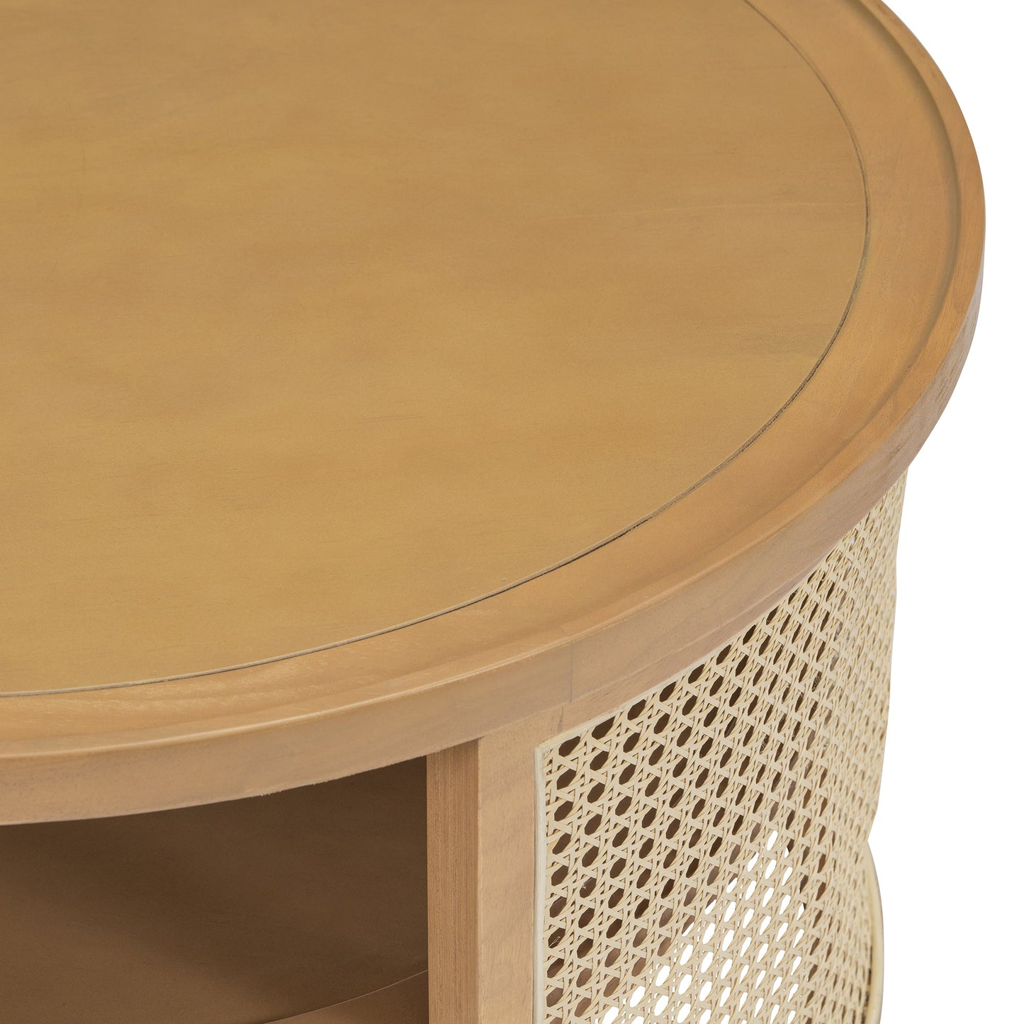 Wintered 2-Tiered Coffee Table with Rattan Base and Curved Edge Design