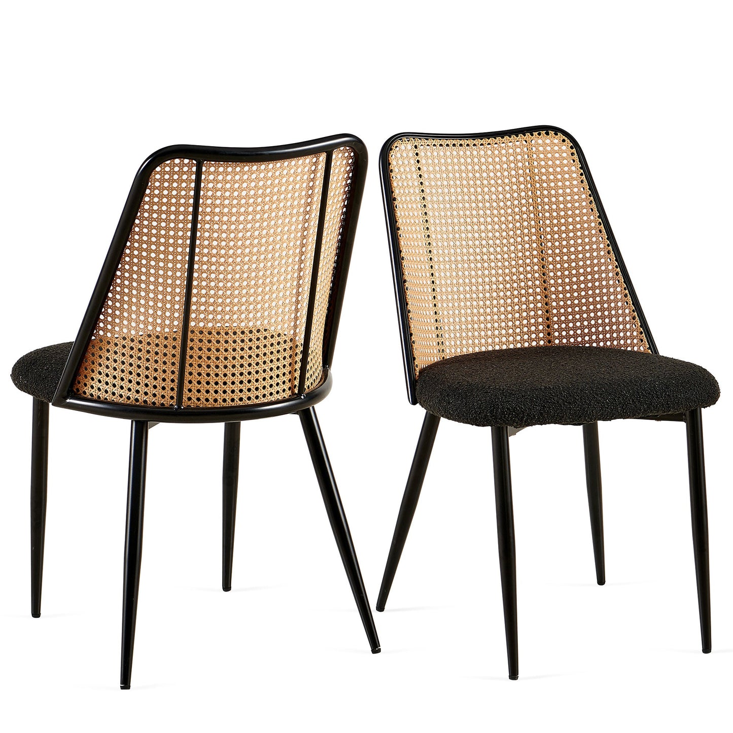 Upholstered Dining Chair with Natural Cane Back and Metal Legs, Set of 2