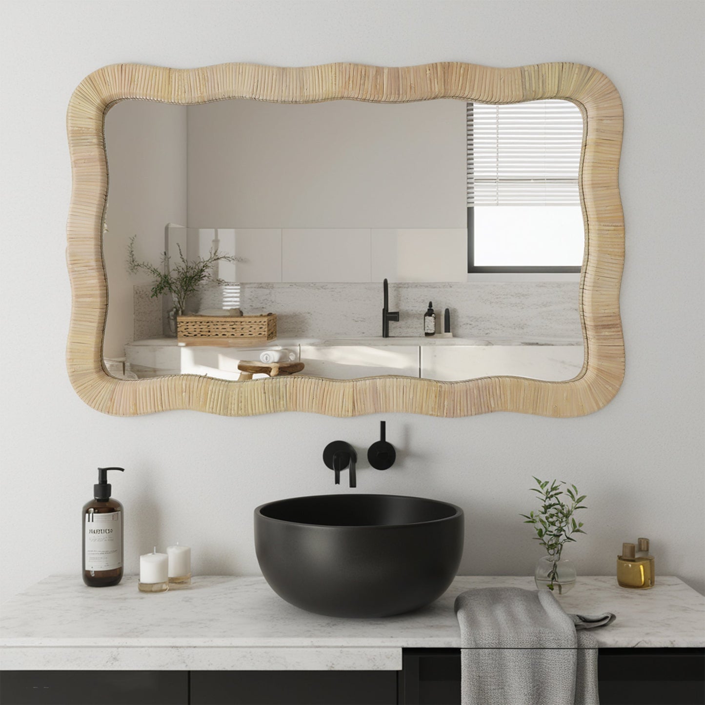 Ripple Rectangle Rattan Wall Mirror