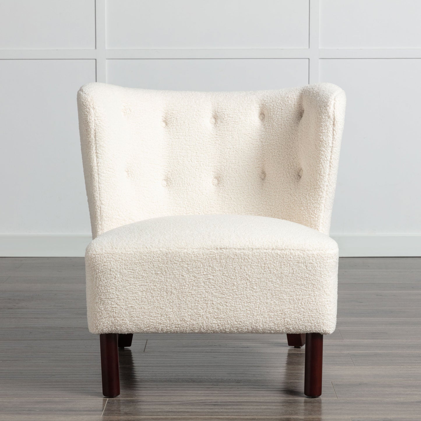 Button Tufted Upholstered Armless Chair with Wing Back and Wooden Legs