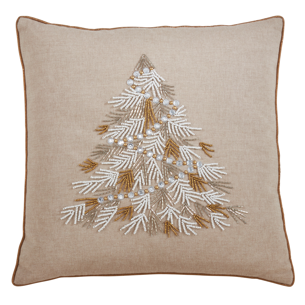 Beaded Christmas Tree Pillow, Down Filled