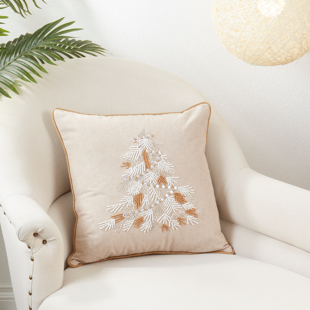 Beaded Christmas Tree Pillow, Down Filled