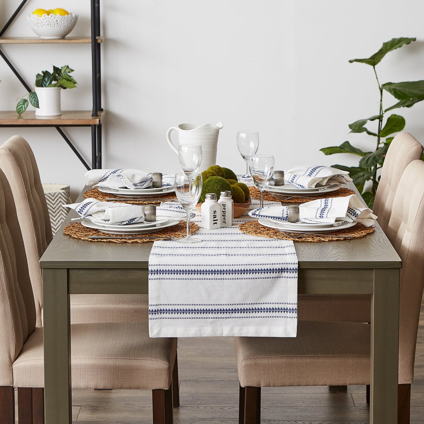 French Blue Zig Dobby Stripe Table Runner 14X108
