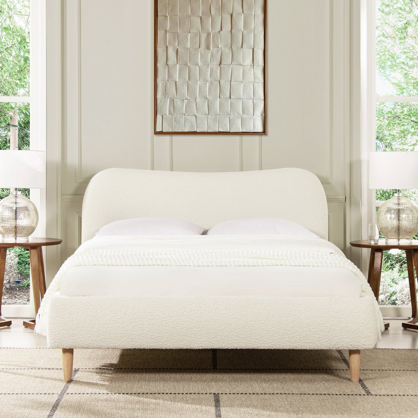 Enchantr Upholstered Platform Bed with Curved Headboard and Wood Frame