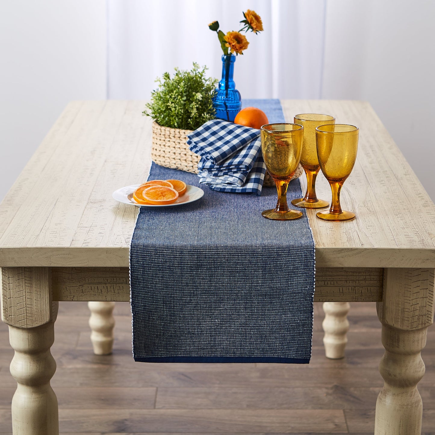 Navy/White 2-Tone Ribbed Table Runner 13X108