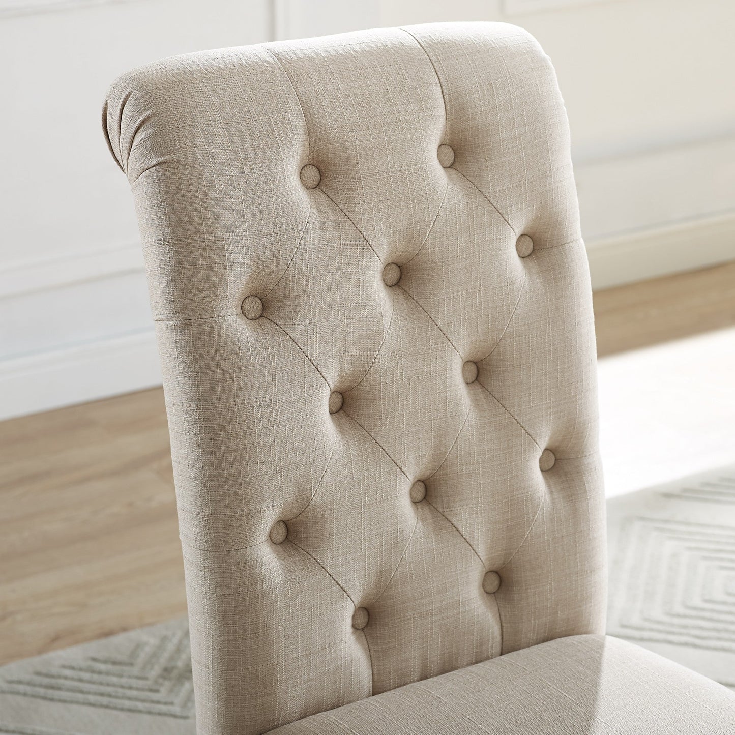 Upholstered Button-Tufted Dining Chair with Armless Design and Rolled Back, Set of 2