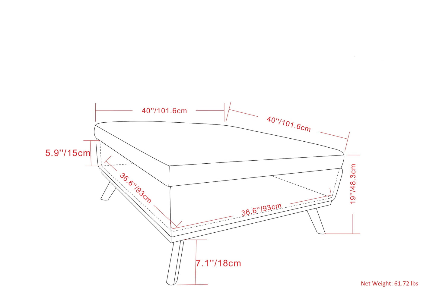 Venture 40"W Square Flip Top Ottoman with Wood Frame