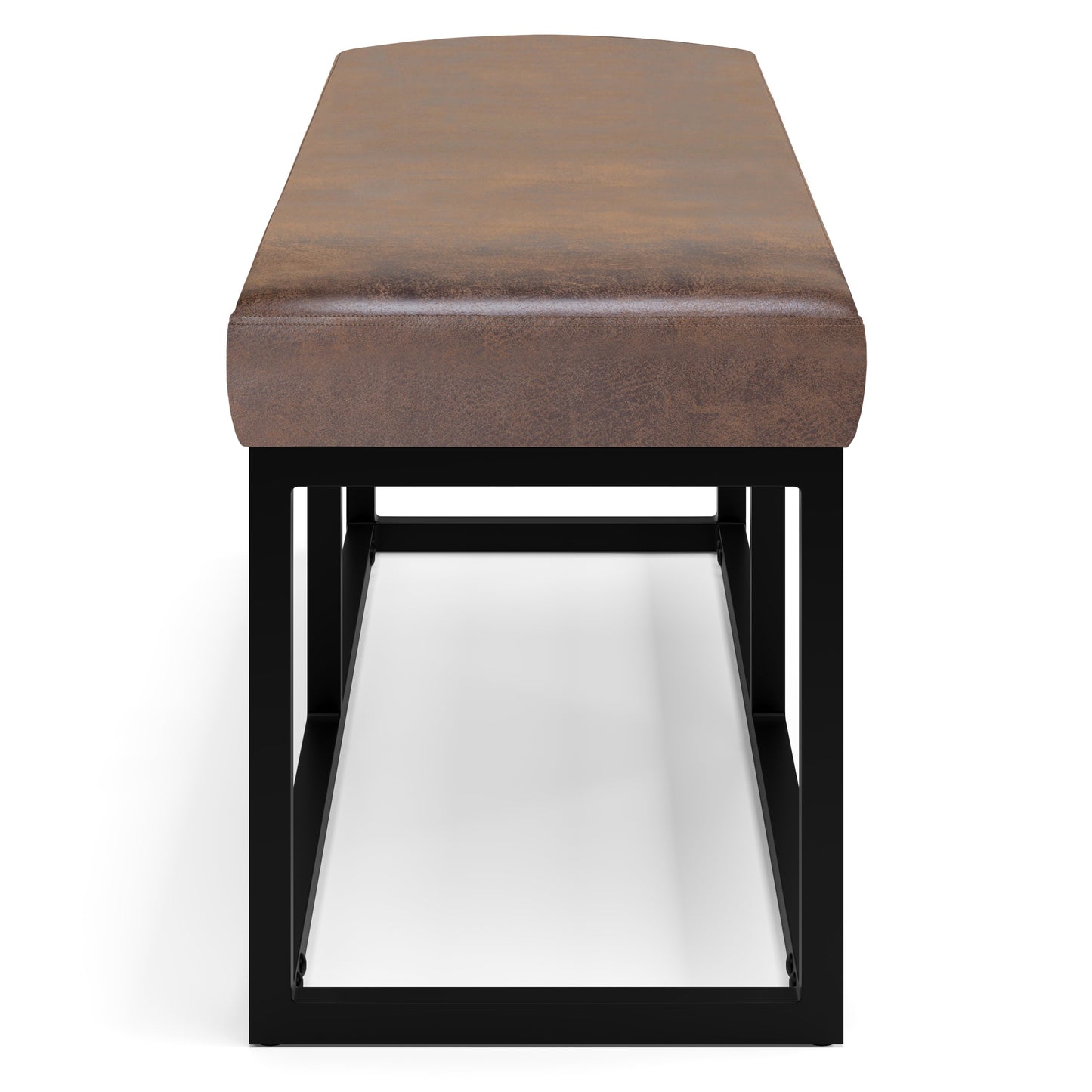 Motion 44"W Upholstered Faux Leather Bench with Black Powder Coated Metal Base