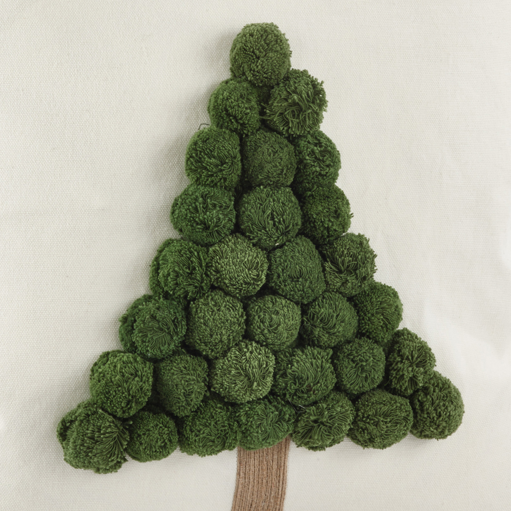 Pom Pom Christmas Tree Pillow, Down Filled