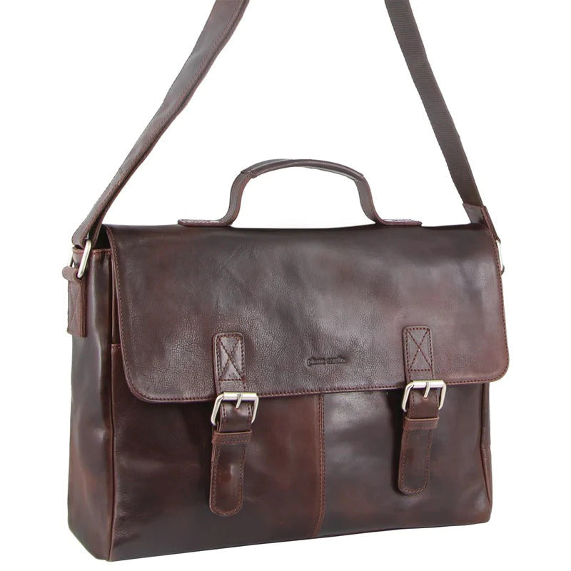 Pierre Cardin Rustic Leather 15" Messenger Laptop Bag (Dark Chocolate)